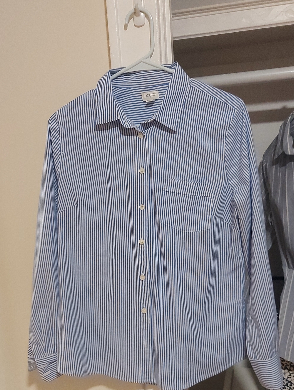 J. Crew Blue and White Vertical Stripe Button-Down Shirt